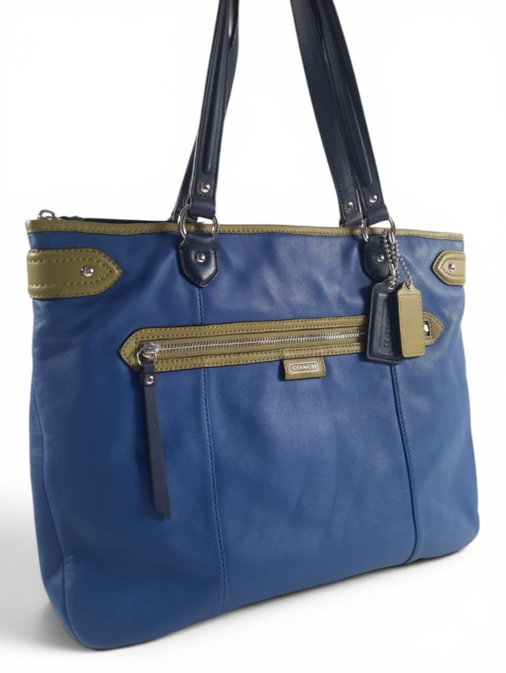 Lrg '08 COACH Colorblock Daisy Spectator Emma Leather Tote Shoulder Bag Lime
